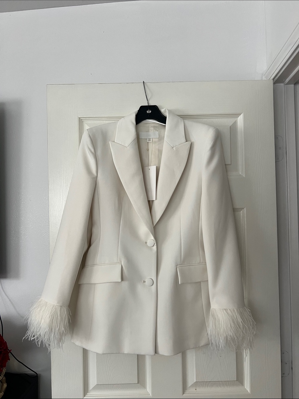 Zara Cream Feather-Cuff Blazer Jacket